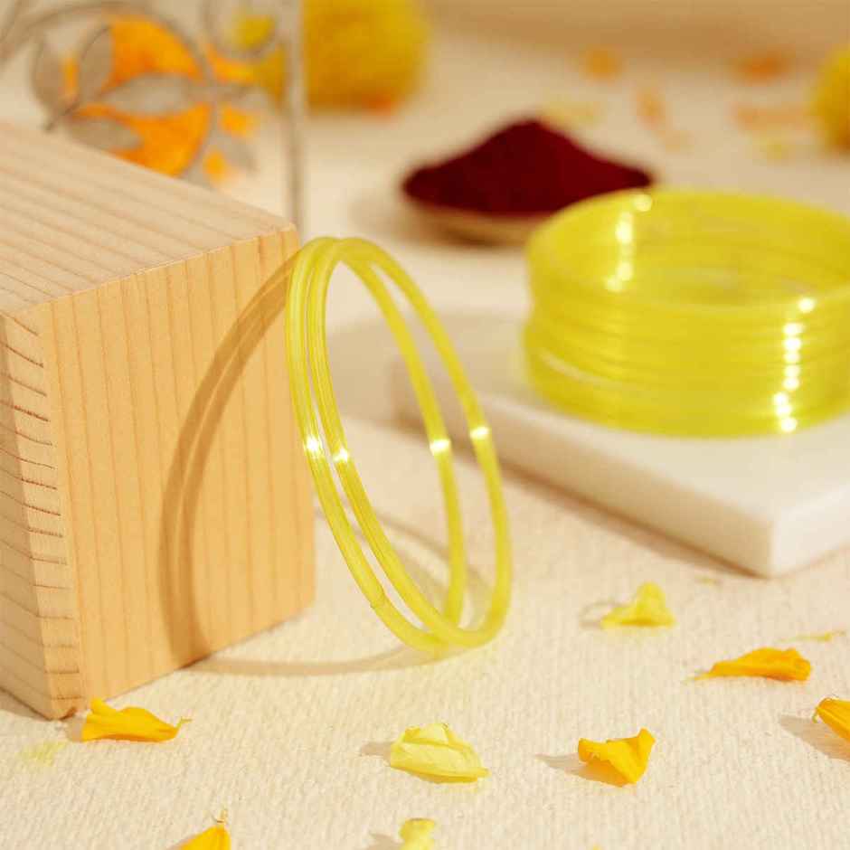 Traditional Glass Bangles | Traditional Festival Jewellery | Yellow | Size 2.4 | Oye Happy