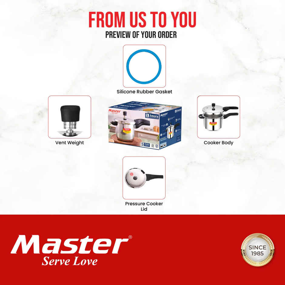 Master Amora Stainless Steel Outer Lid Pressure Cooker 2L, Gas And Induction Stove Compatible