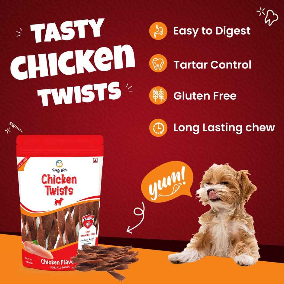 Goofy Tails Chicken Twist Dog Treats | Prebiotic Slow Roasted Dog and Puppy Treat