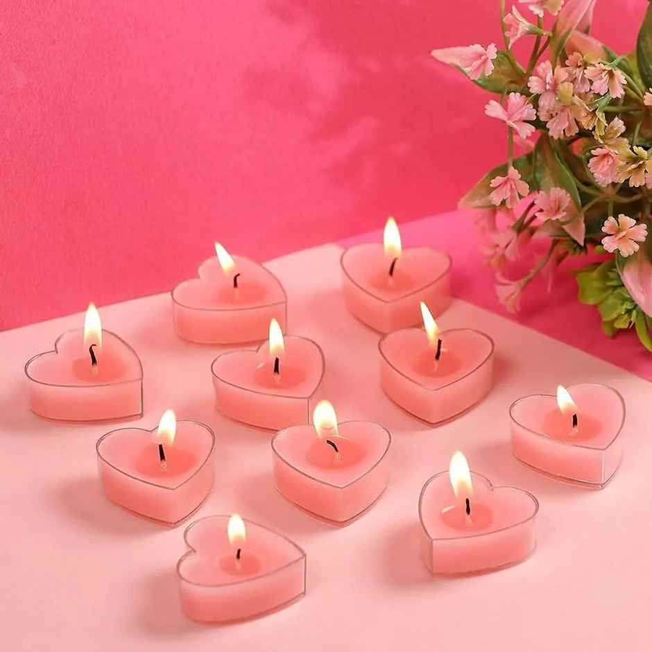 Heart Shape Acrylic Tealight | Pack Of 10 | Rose Fragrance | Auradecor