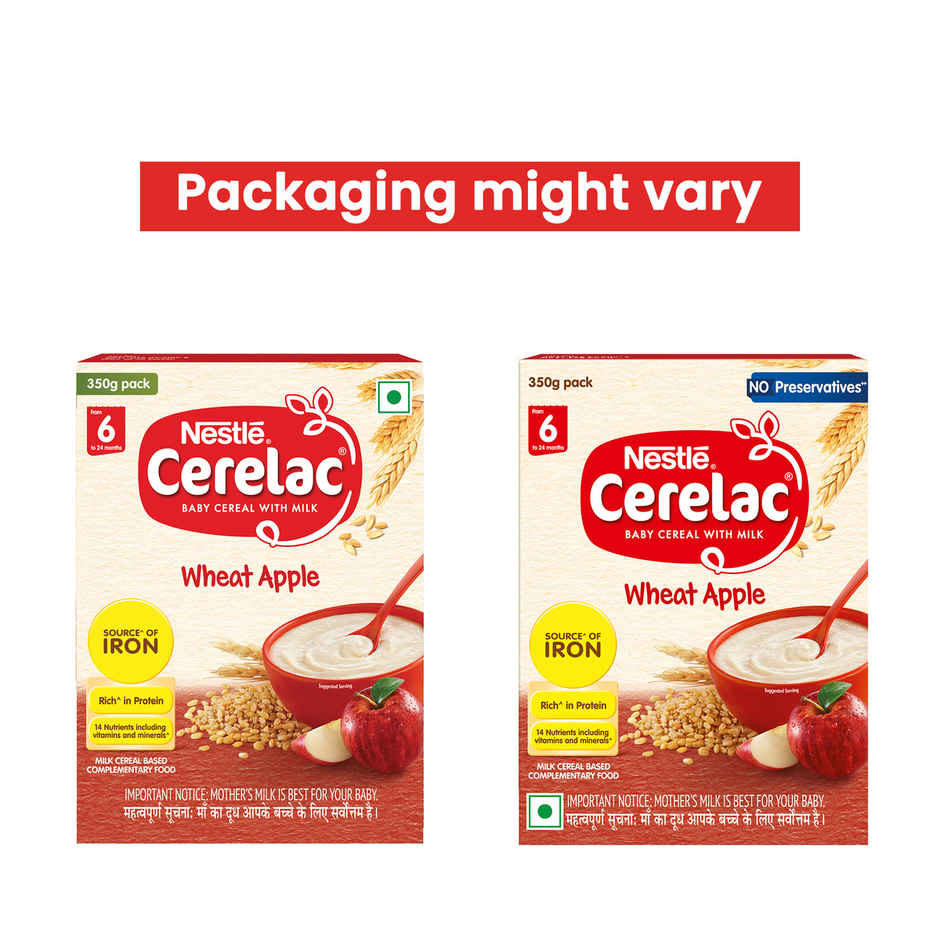 Nestlé CERELAC Wheat Apple Baby Food Cereal, No Preservatives, 6 to 24 Months Baby
