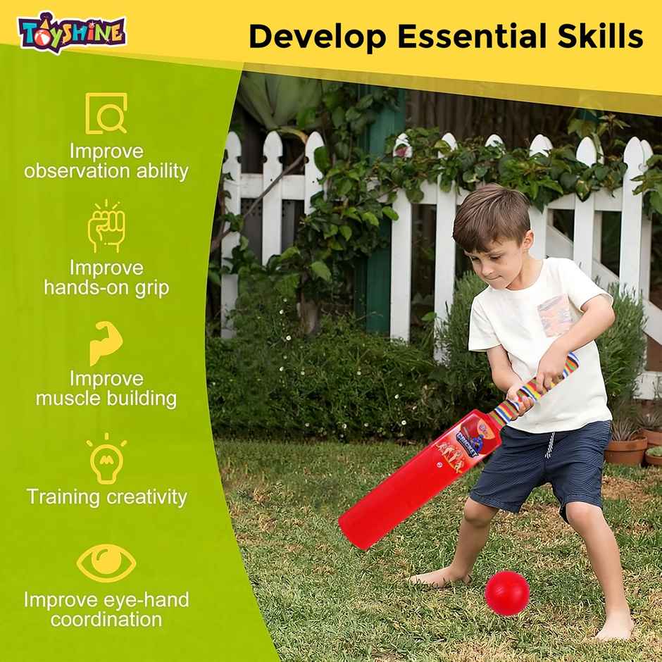 Toyshine Bat and Ball Junior Cricket Combo Size 2 for Kids 3-5 Years - Assorted