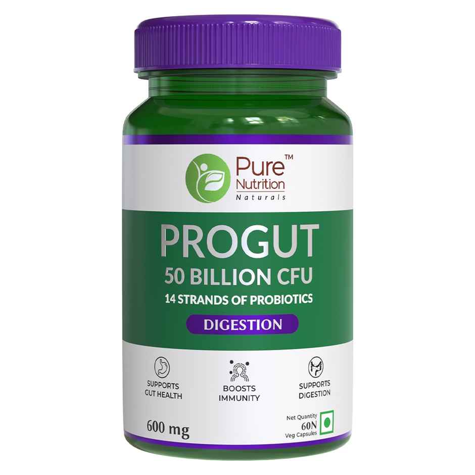 Pure Nutrition ProGut | 50 Billion CFU Probiotic + Prebiotic | 14 Strains