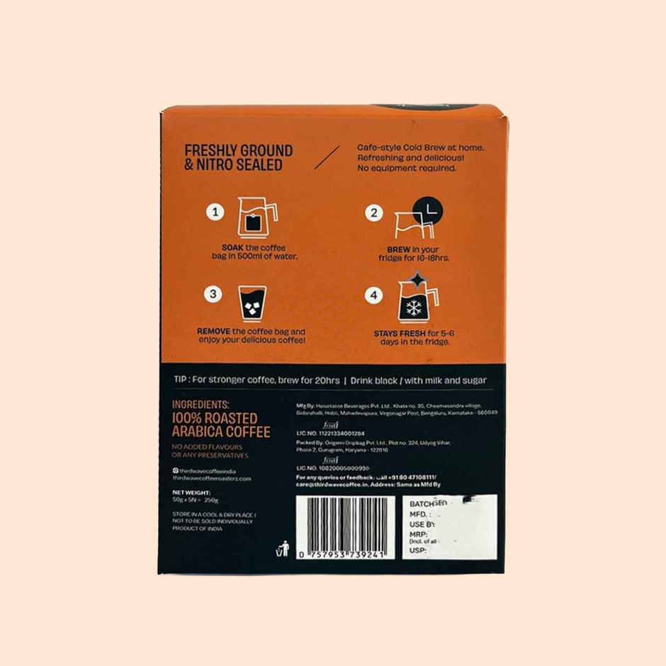 Third Wave Coffee Easy Cold Brew Coffee Bags | Pack Of 5 - Medium Dark Roast