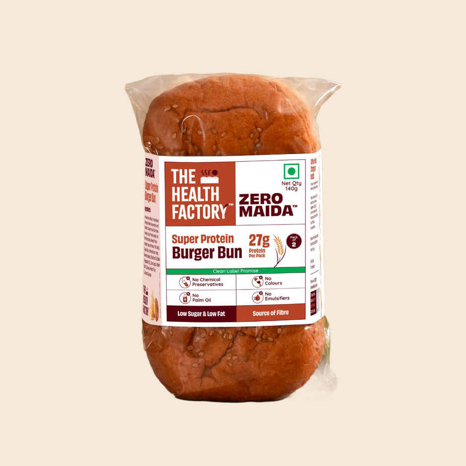 The Health Factory Super Protein Burger Bun | Zero Maida | 27g High Protein | Whole Wheat Bun