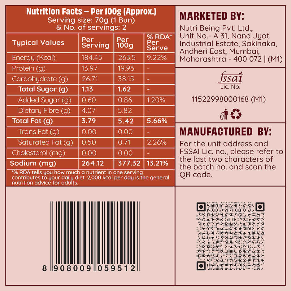 The Health Factory Super Protein Burger Bun | Zero Maida | 27g High Protein | Whole Wheat Bun