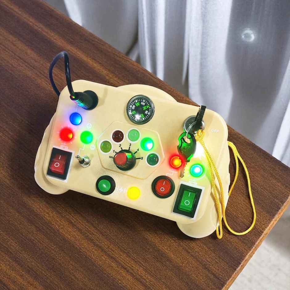 Kidology Busy Board Montessori Toys For Toddlers | Sensory LED Switch Board Toys For Kids - Yellow