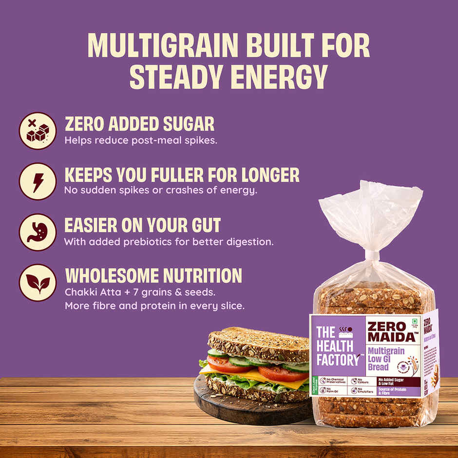 The Health Factory Multigrain Low GI Bread | Zero Maida | No Added Sugar | Whole Wheat Bread