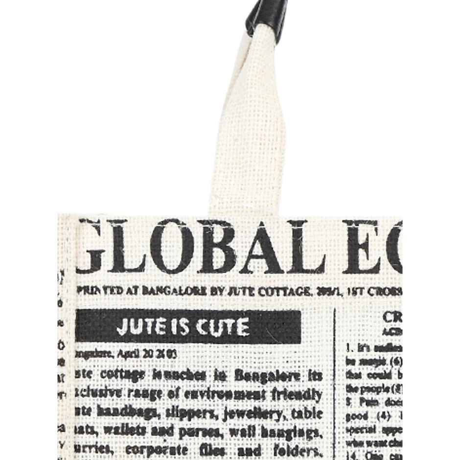 Jute Cottage Carry Bag - Global Lunch Bag Eco-friendly | Stylish Jute Bag | White | 10 x 10 x 6