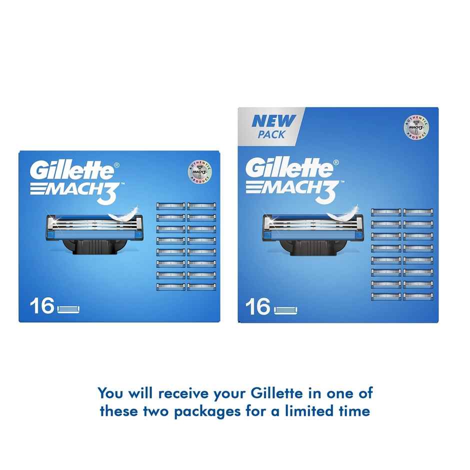 Gillette Mach3 Shaving 3-Bladed Cartridges, Pack Of 16, Men