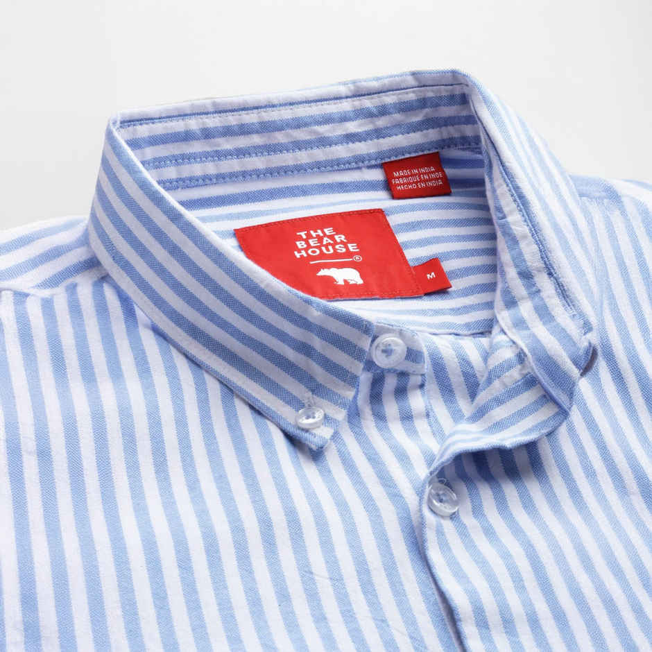 The Bear House Men Slim Fit Striped Cotton Casual Shirt - Cantos | Blue and White | XXL