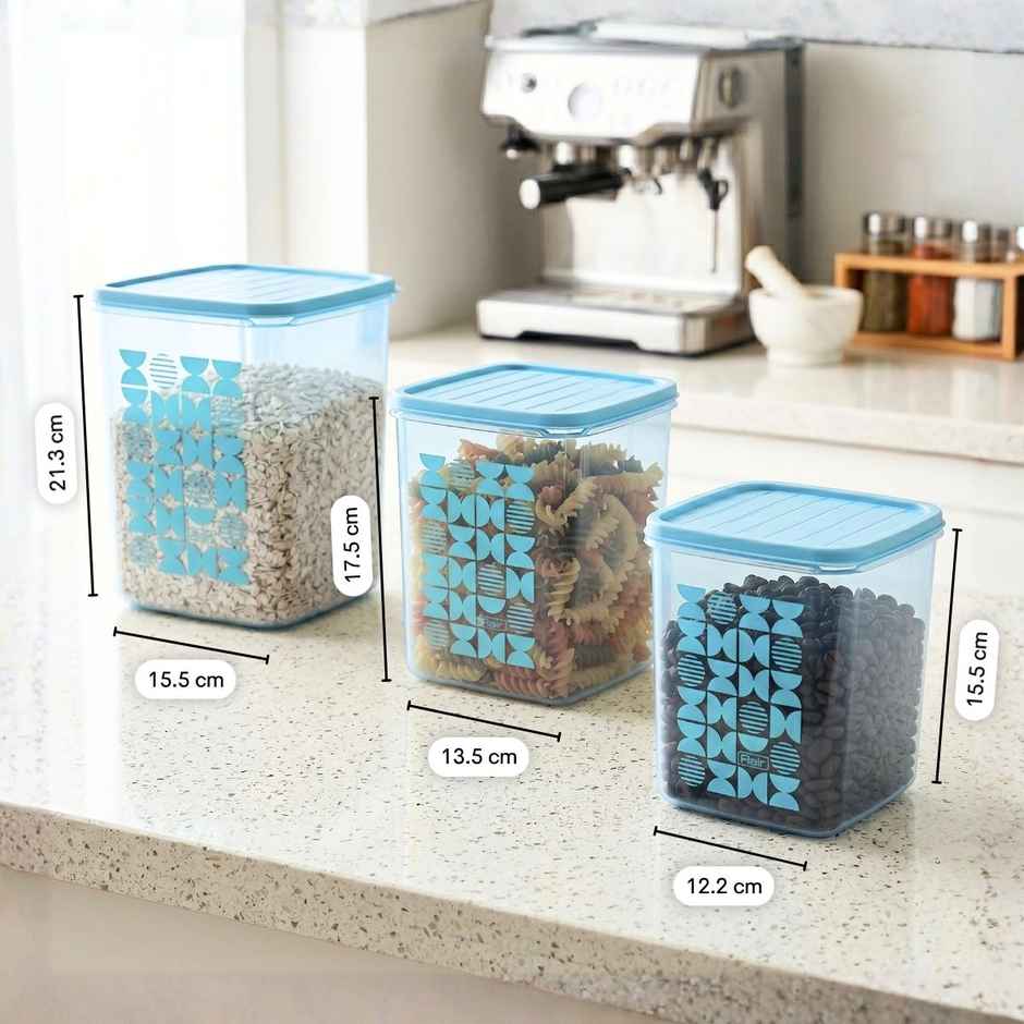 FLAIR Plastic Storewell Square Containers Set | Blue - 2 L , 3L & 4 L