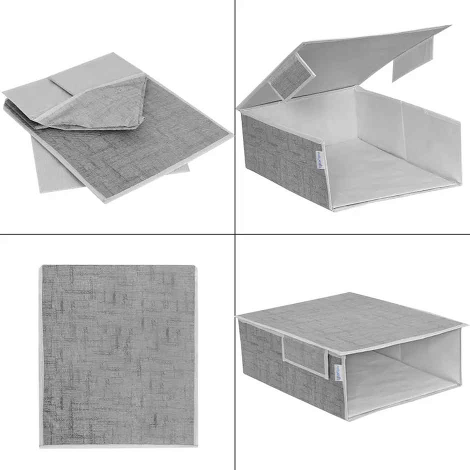 PrettyKrafts Stackable Saree Organizer Box - Grey Fabric Storage with Lid & Clear Window