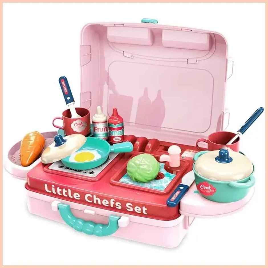 Fablue Portable Kitchen Play Set Toy With Cooking Utensils | For Kids and Girls 3+ Years