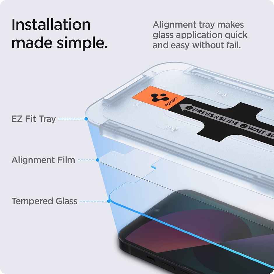 Spigen Ez Fit Tempered Glass Screen Protector Guard For Iphone 14/13/13 Pro Smartphone - 2 Pack