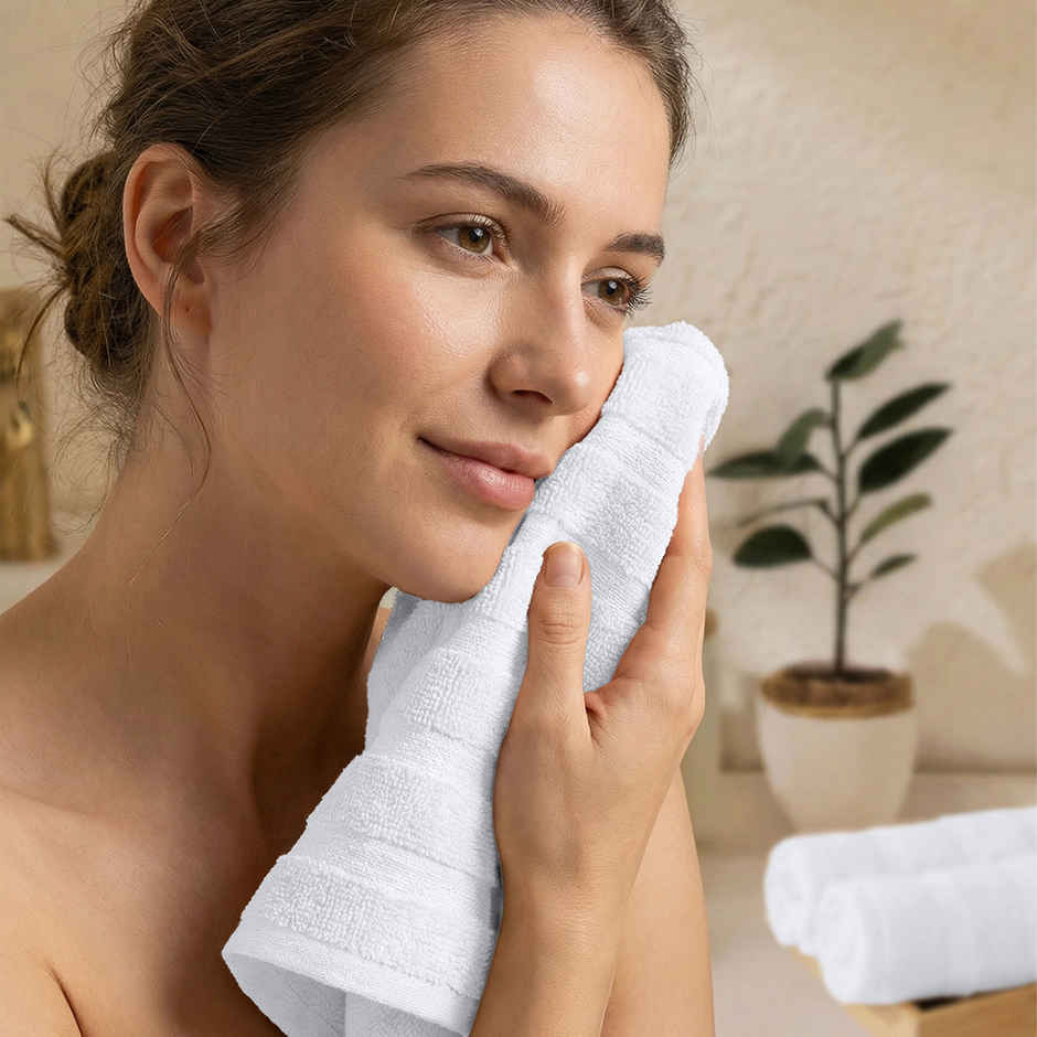 Mytrident Quick Dry Cotton Face Towel Set | 13 x 13 in | White