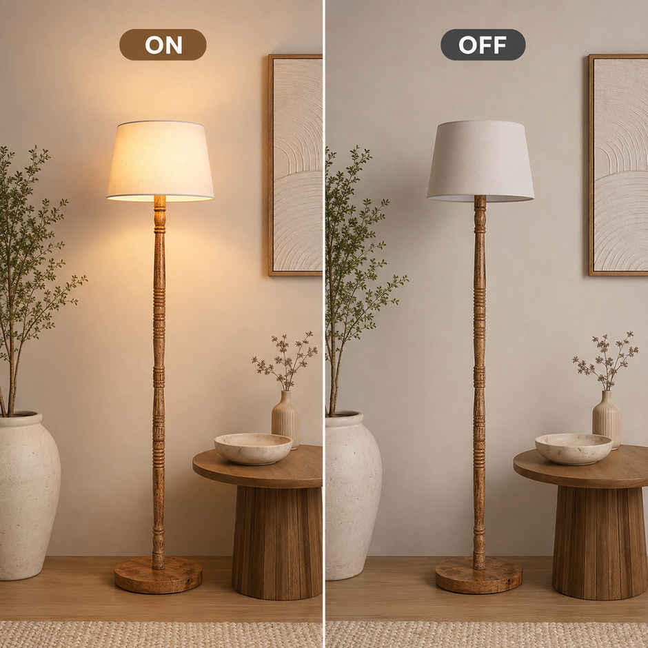 Homesake Mid-Century Wooden Floor Lamp with White Fabric Shade, Modern Standing Light