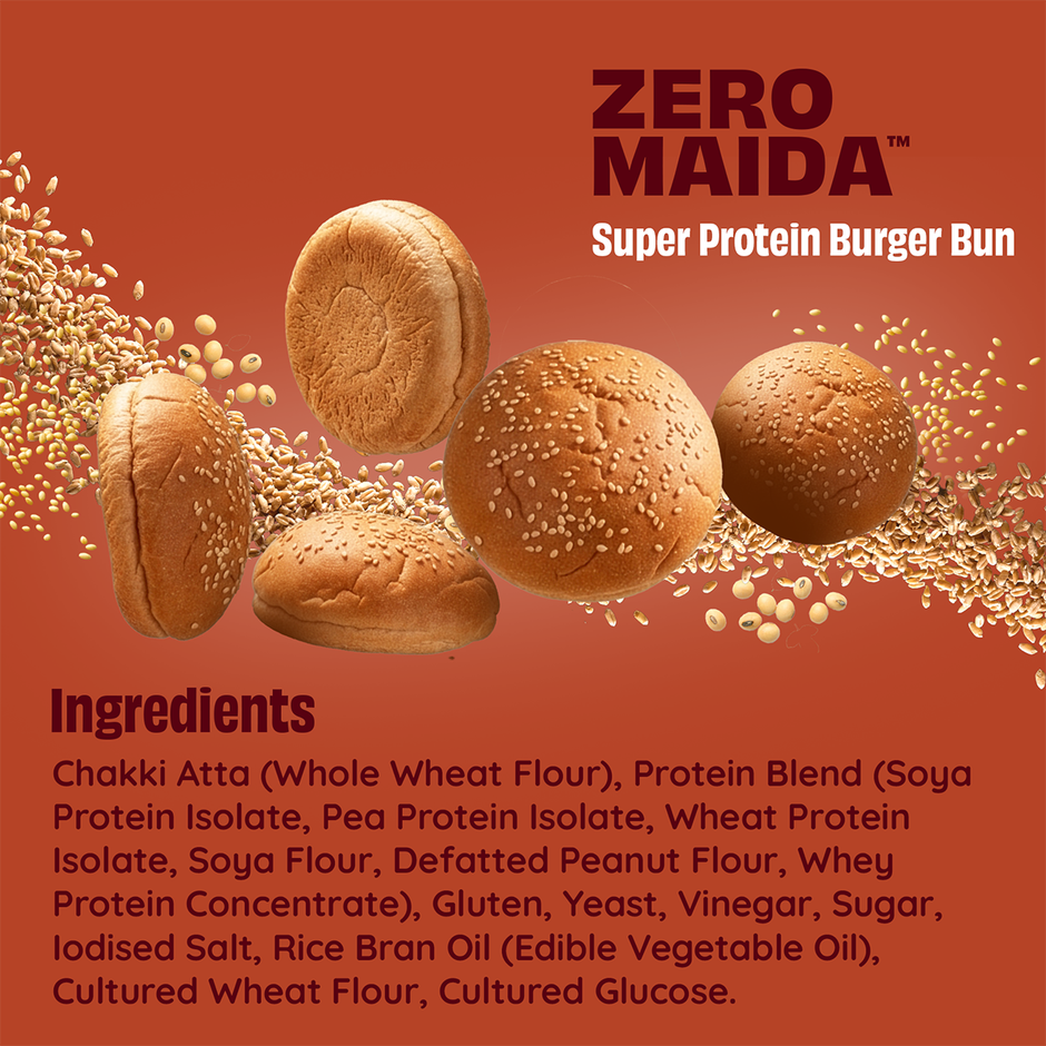 The Health Factory Super Protein Burger Bun | Zero Maida | 27g High Protein | Whole Wheat Bun