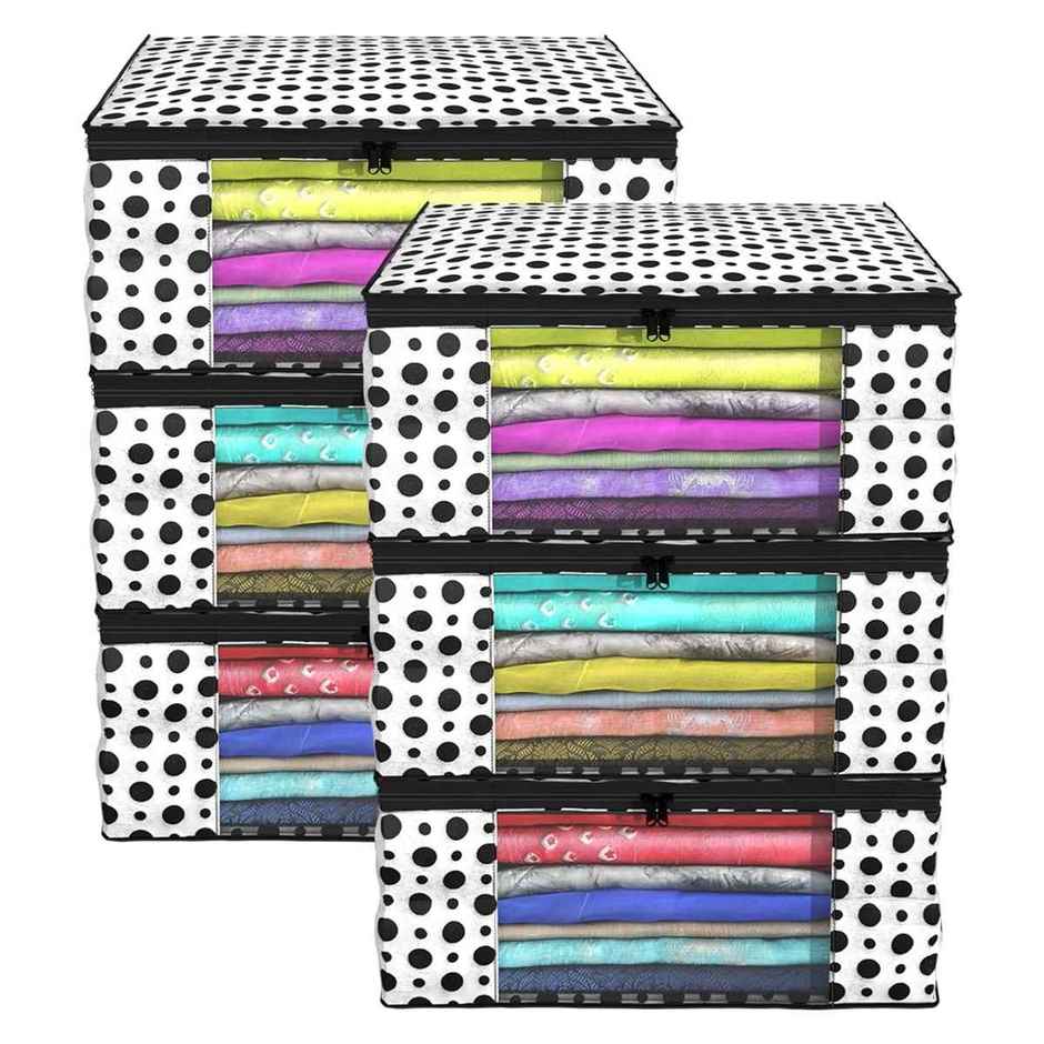 Kuber Industries Pack of 6 Polka Dots Clothes Organizer For Saree | Shirts | Suit|Black and White