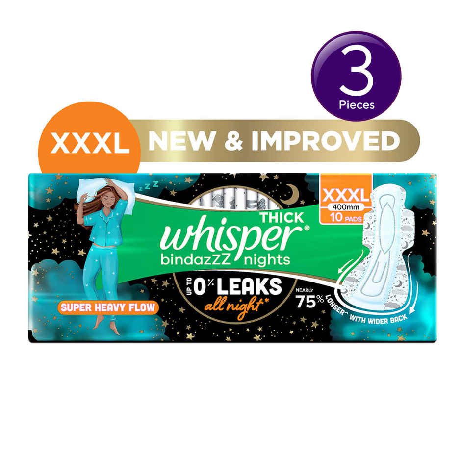 Whisper Bindazzz Nights Sanitary Pads | XXXL | 10 pcs Combo  