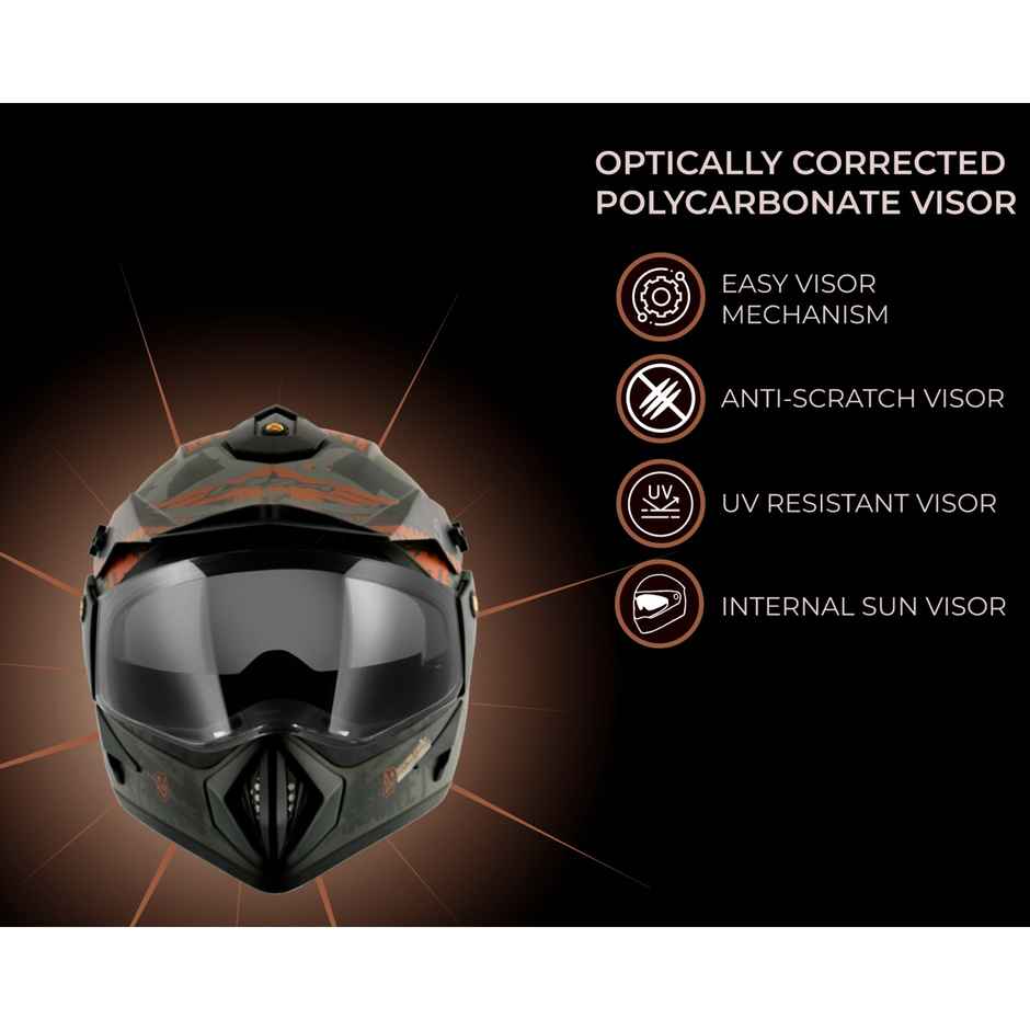 Vega Off Road D/V Secret Lightweight Full Face Helmet- Dull Green Black - L
