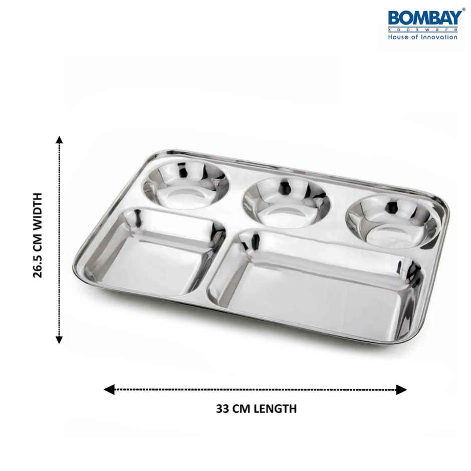 Bombay Kookware Stainless Steel Compartment Plates ( 5In 1) Bhojan Thali