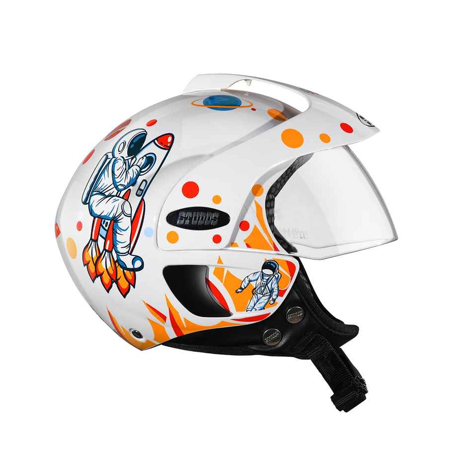 Studds Marshall Kids D2 Open Face Helmet for Boys |White Orange - 2XS