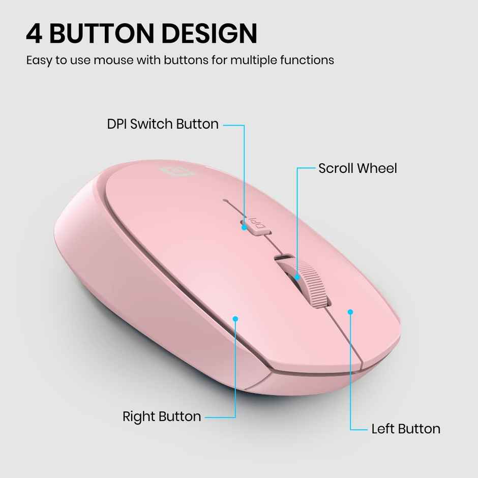 Portronics Toad 23 Wireless Optical Mouse with 2.4GHz, USB Nano Dongle, Optical Orientation, Click Wheel, Adjustable DPI - Pink