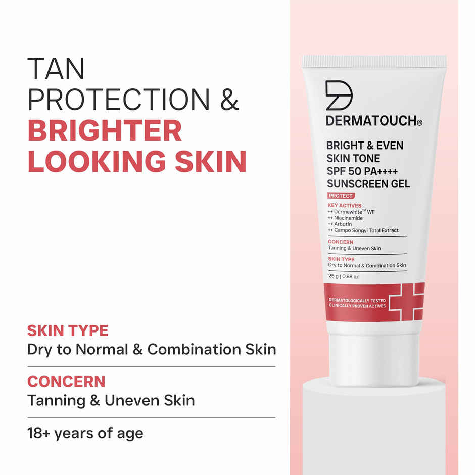 DERMATOUCH Bright & Even Skin Tone SPF 50 PA++++ Sunscreen Gel | for Tanning & Uneven Skin