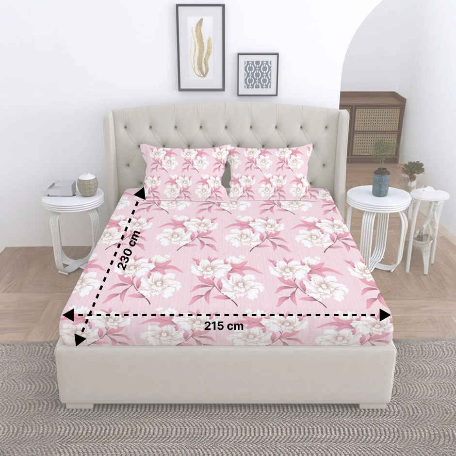 BAY6 Microfibre Floral Print Double Bedsheet - Pink | 215 x 230 cm + Two Pillow Covers