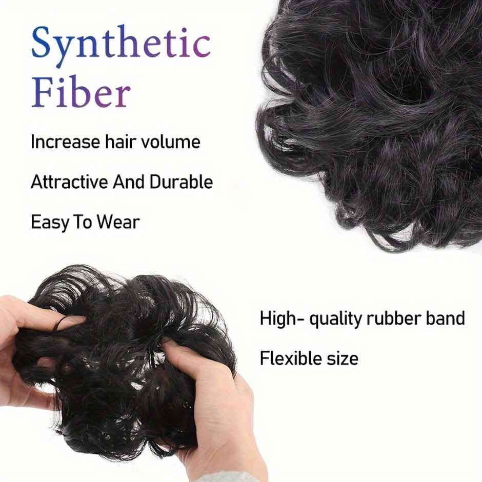 Chronex 1 Pc Synthetic Ponytail Hair Extension | Messy Bun Scrunchie J-Curl Texture | Natural Black