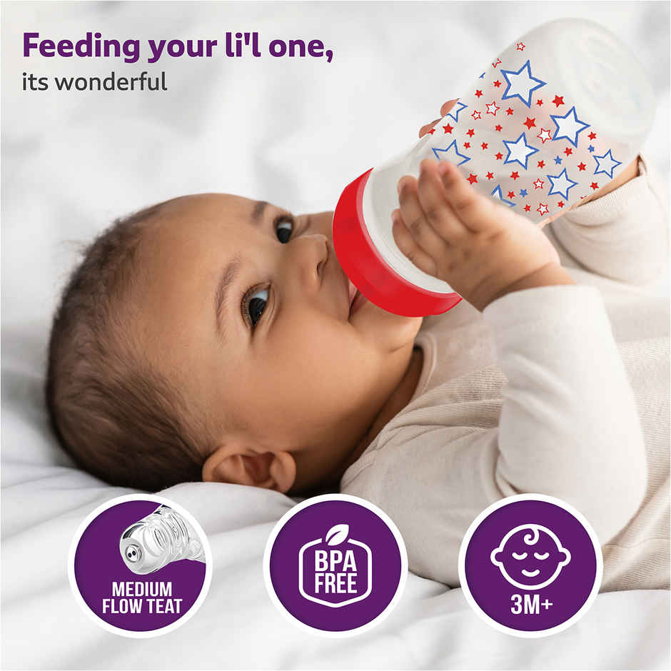 LuvLap Wide Neck Bottle with Anti-Colic Flexible Nipple, Fast Flow, Upto 3 Years, BPA Free