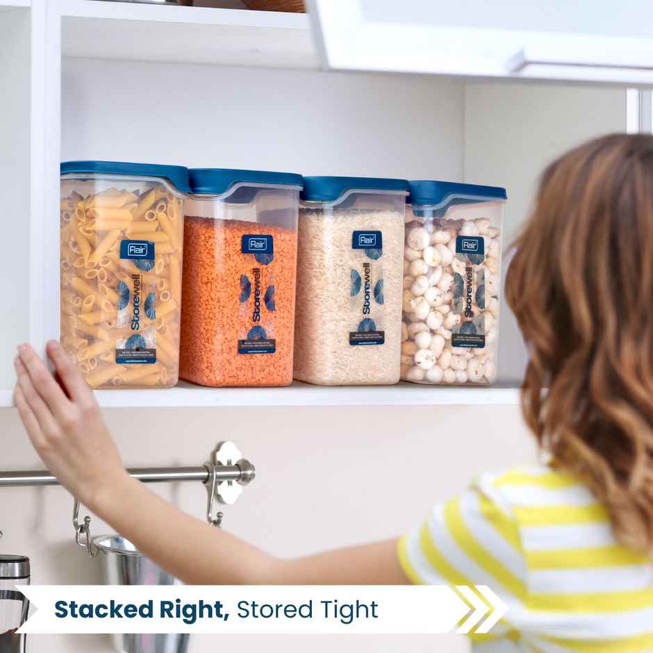 Flair Plastic Storewell Square Food Storage Containers 2400Ml - Set Of 2 (Blue)