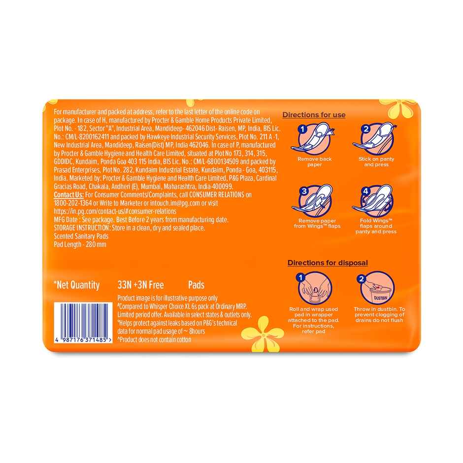 Whisper Choice Sanitary Pads | XL | 36 pcs