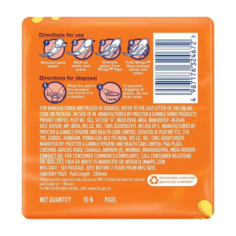 Whisper Choice Sanitary Pads with Wings for Women | XL | 10 pcs