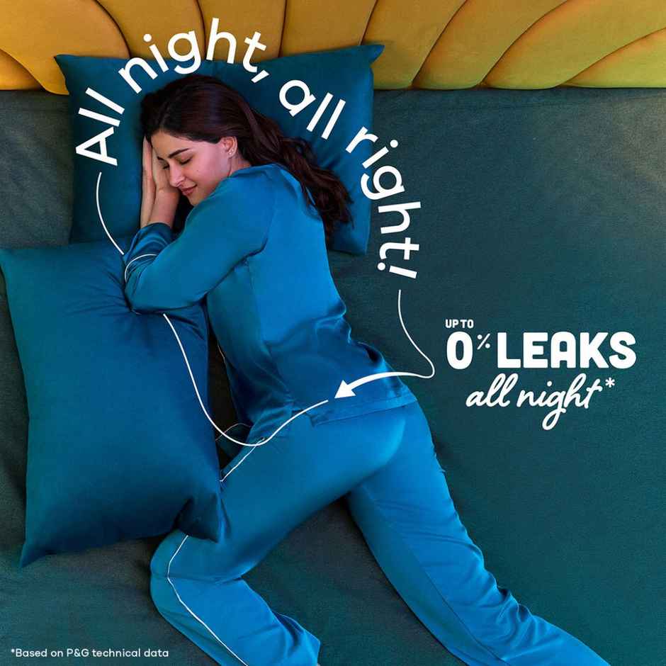 Whisper Bindazzz Nights XXL Sanitary Pads, Upto 0% Leaks All Night Long