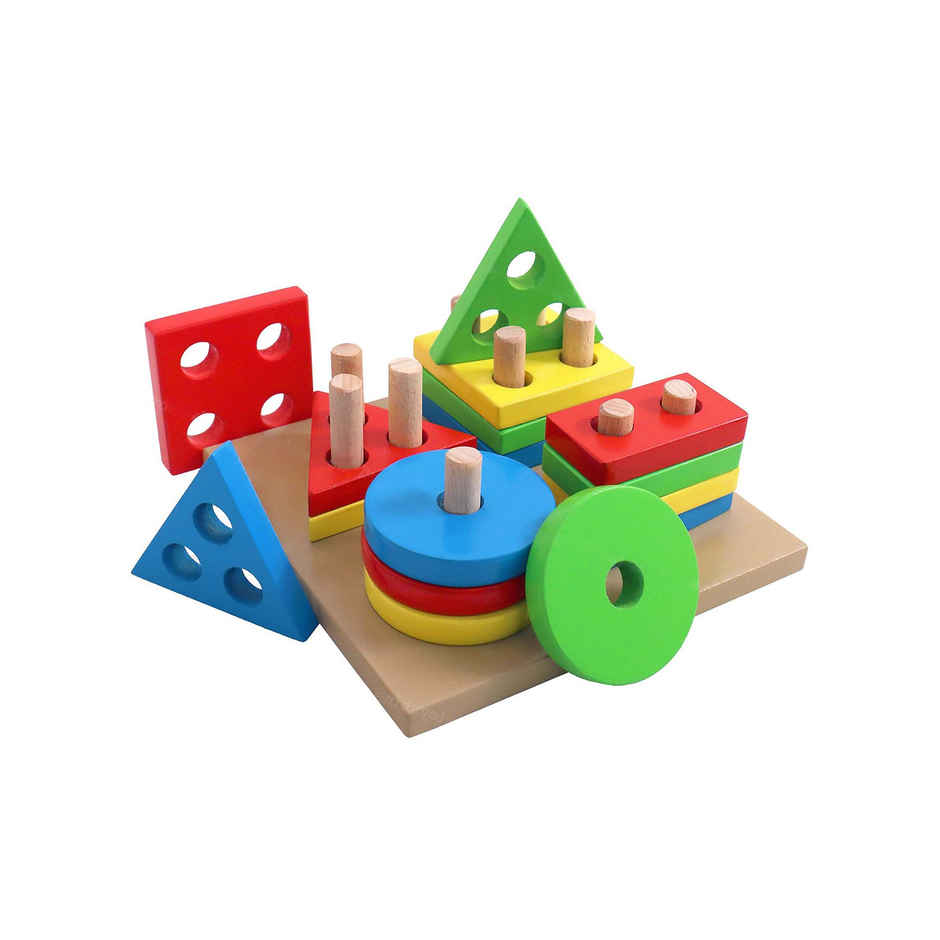 Toyshine Wooden Shapes Square Column Blocks Sorting & Stacking Toys for Kids MultiColor (1 pieces)