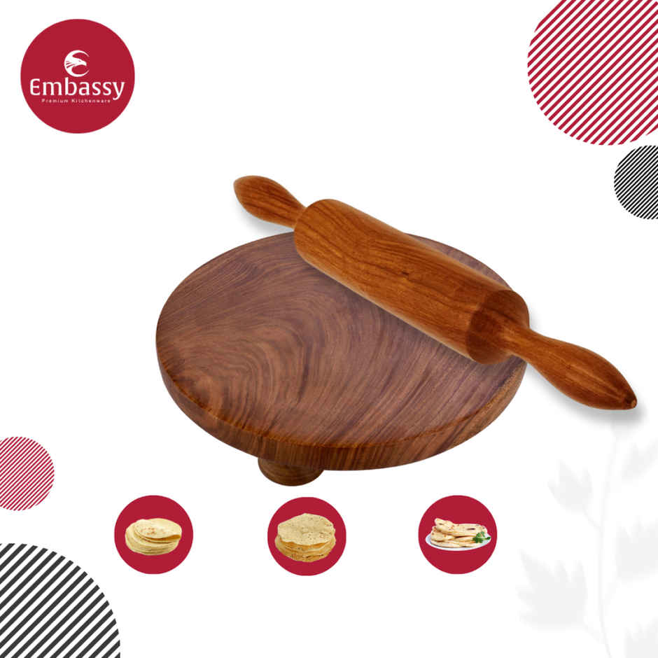 Embassy Wooden Polpat & Rolling Pin (Chakla Belan), 27 cms, Size 11, Premium Material