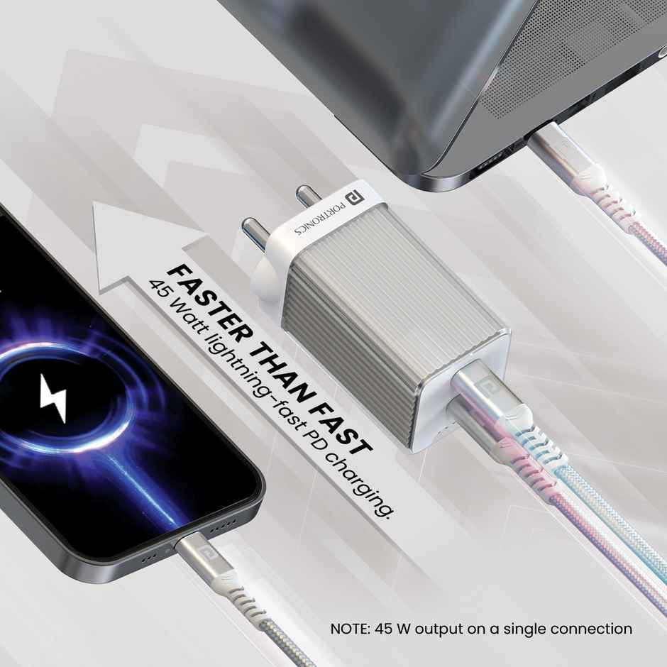 Portronics Adapto 4, Dual Ports High Power Pd Charger - White