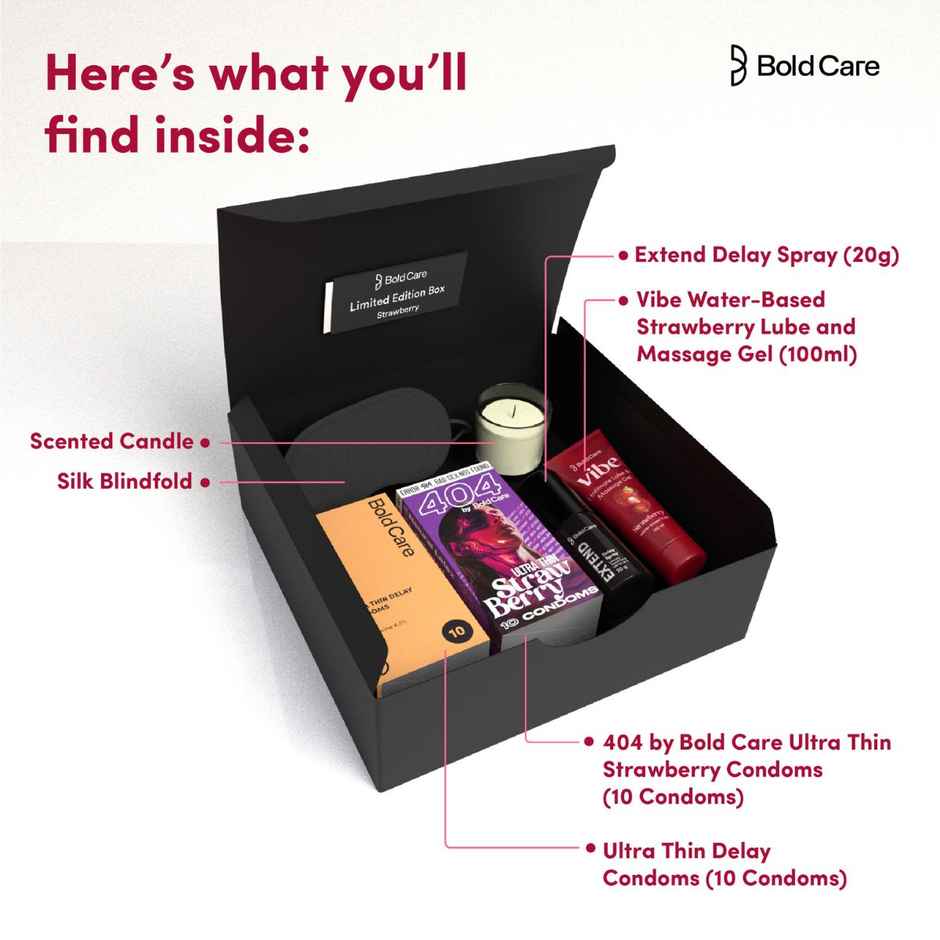 Bold Care Limited Edition Honeymoon Gifting Pack For Him & Her - Strawberry Flavour(1pc), Cadbury Dairy Milk Silk Oreo Chocolate Bar Valentine's Gift Pack(130gms) & Beardo Godfather Perfume Edp(100ml) Combo