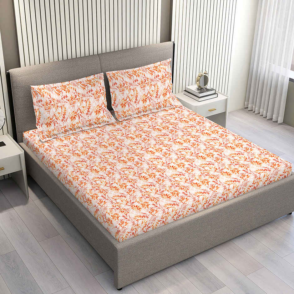 Layers Home Easy 100% Cotton 144 TC Orange Double Bedsheet with 2 Pillow Covers