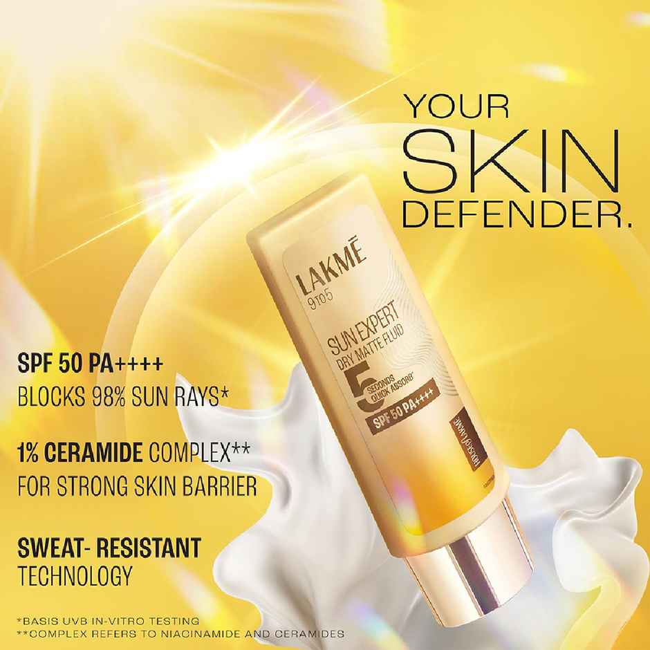 Lakme Sun Expert Dry Matte Fluid Spf 50++++ Sunscreen With 1% Niac & Ceramide, For Oily Skin
