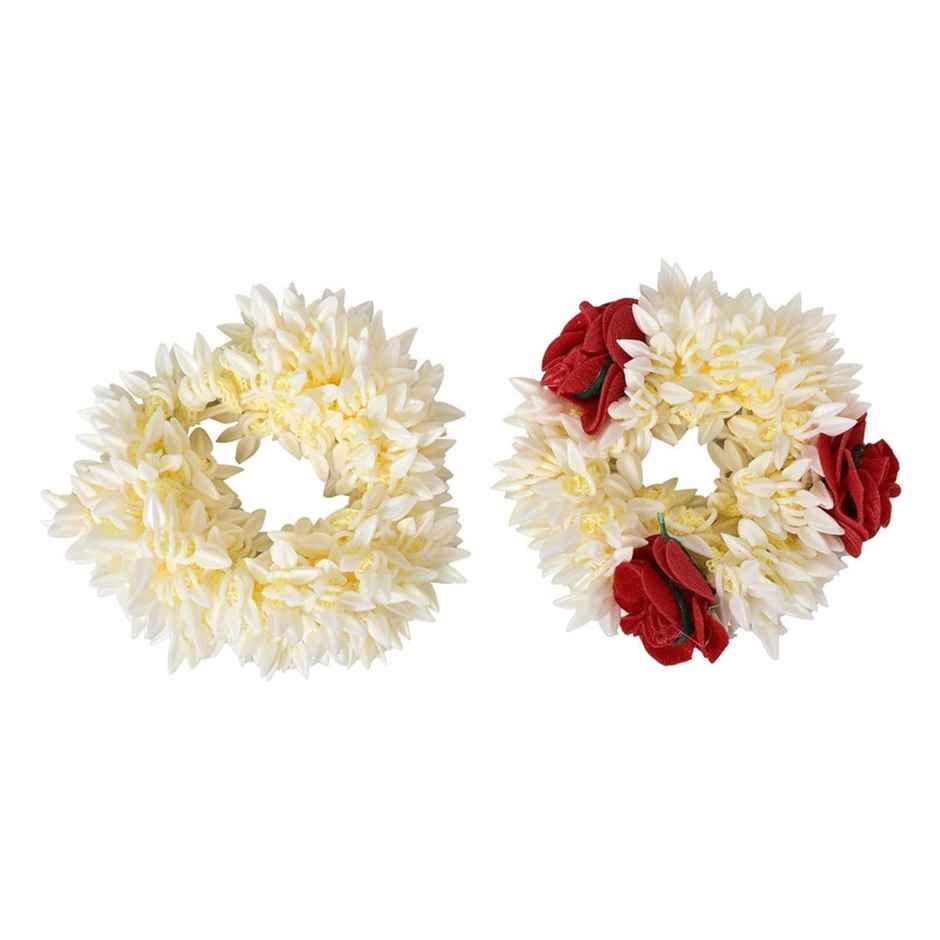 Chronex 2 Pc Set Mogra White and Red Gajra Hair AccesBAUies Gajra Rubber Bands For Weddings