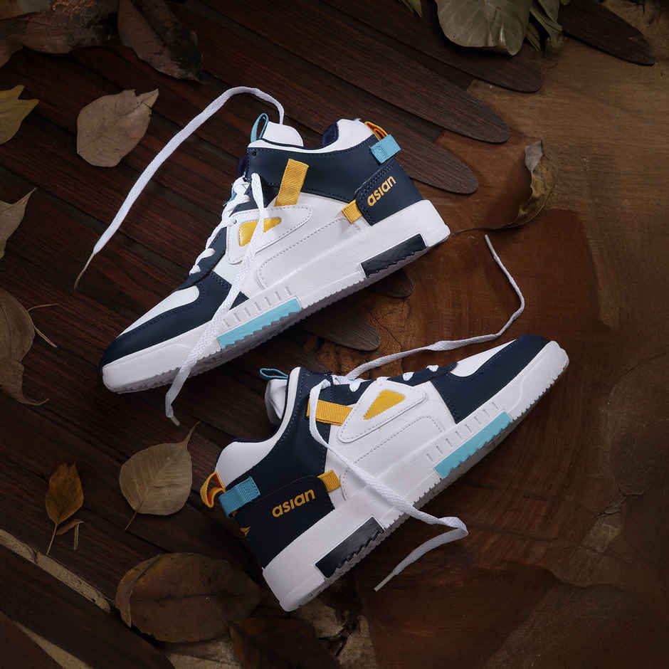 Asian Tarzan-11 Men High Top Sneakers White-Navy (Size-9)