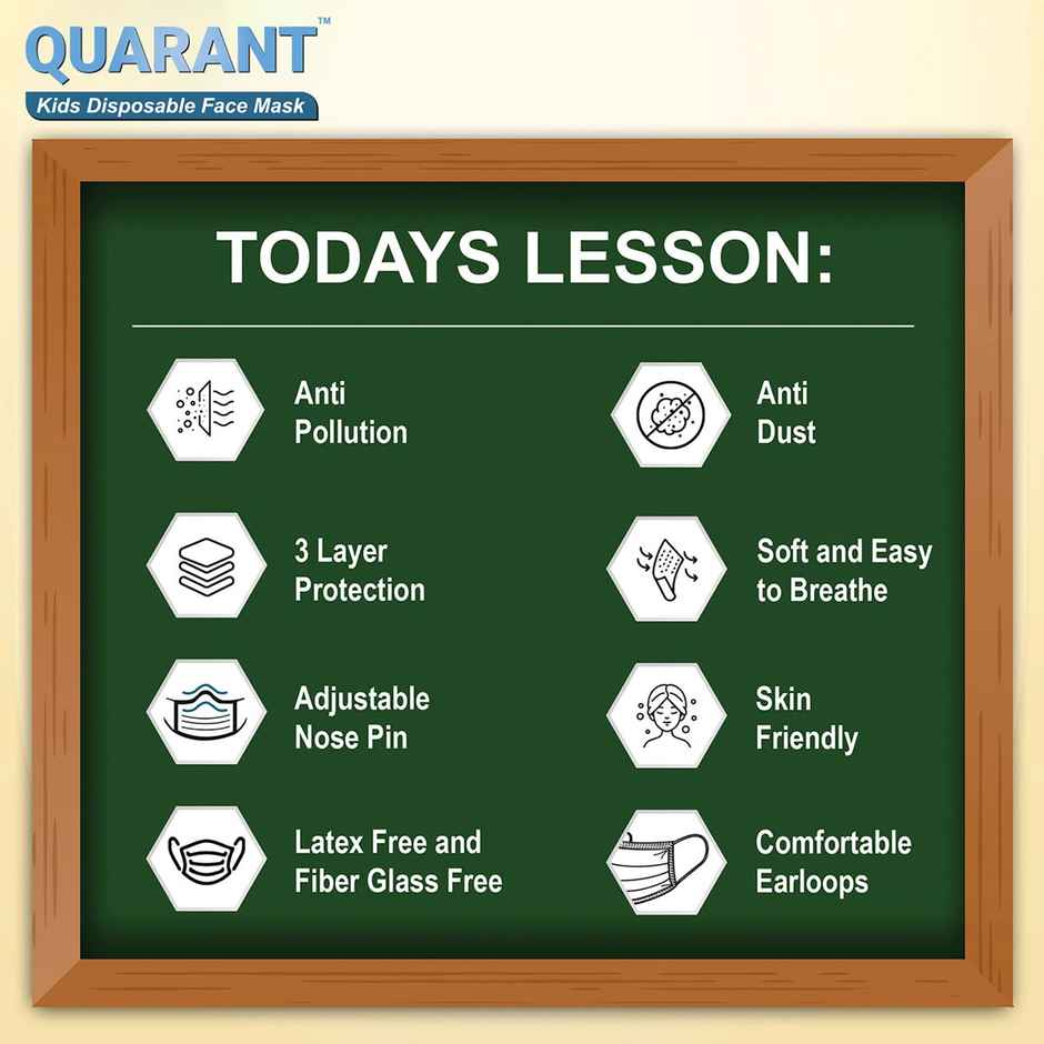 Quarant Kids 3 Ply Disposable Anti-Pollution Face Mask With Nose Clip | Rainbow Combo - Pack Of 50