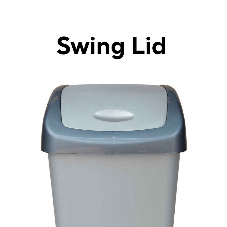Princeware Garbage Container Dustbin With Swing Lid- 9 Liters- Grey