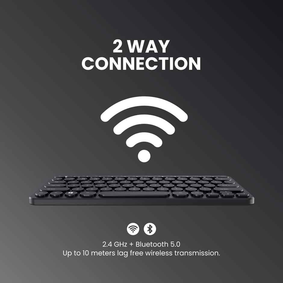 Portronics Bubble Multimedia Wireless Keyboard 2.4 GHz & Bluetooth 5.0 Connectivity, Noiseless Experience, Compact Size for iOS iPad Air, Pro, Mini, Android, Windows Tablets PC Smartphone - Black