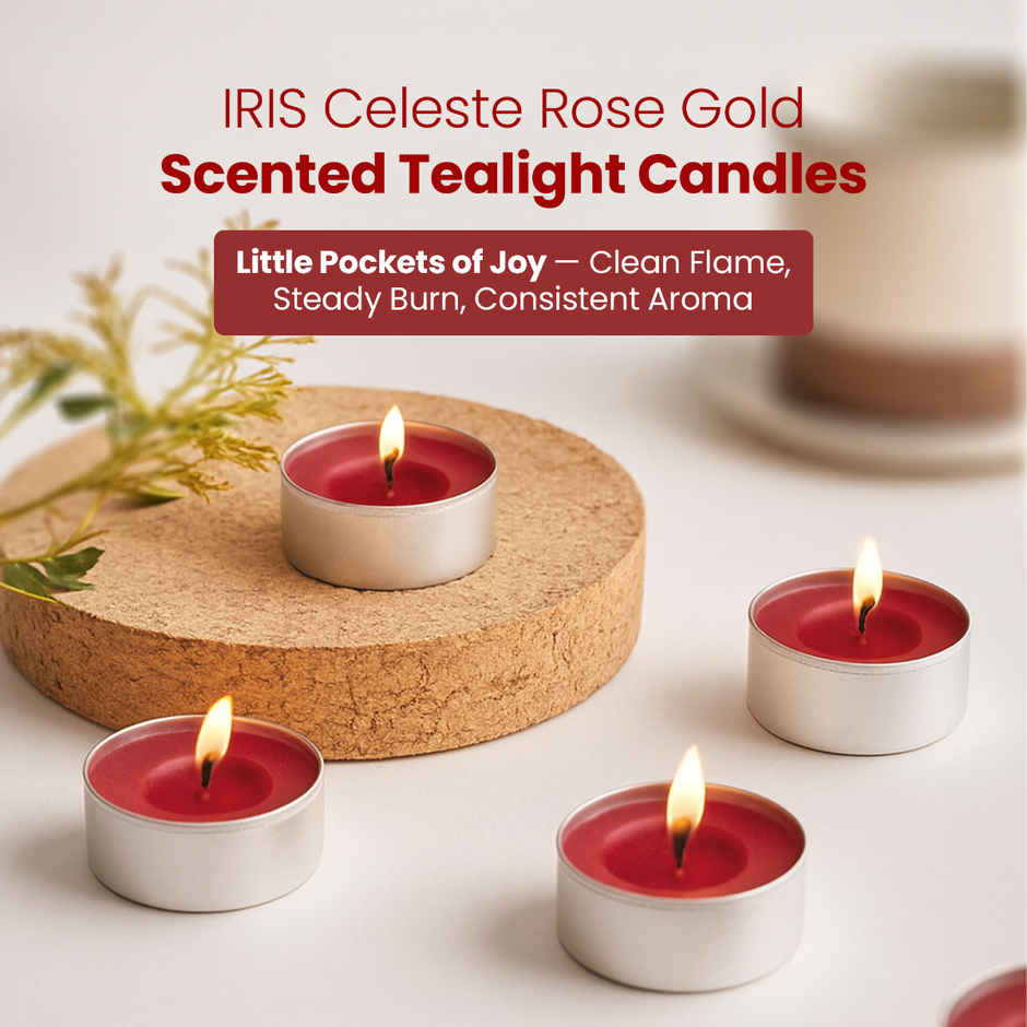 Celeste Rose Gold Scented Tealight Candles | Pack of 15 | 3Hr Burn Time | IRIS