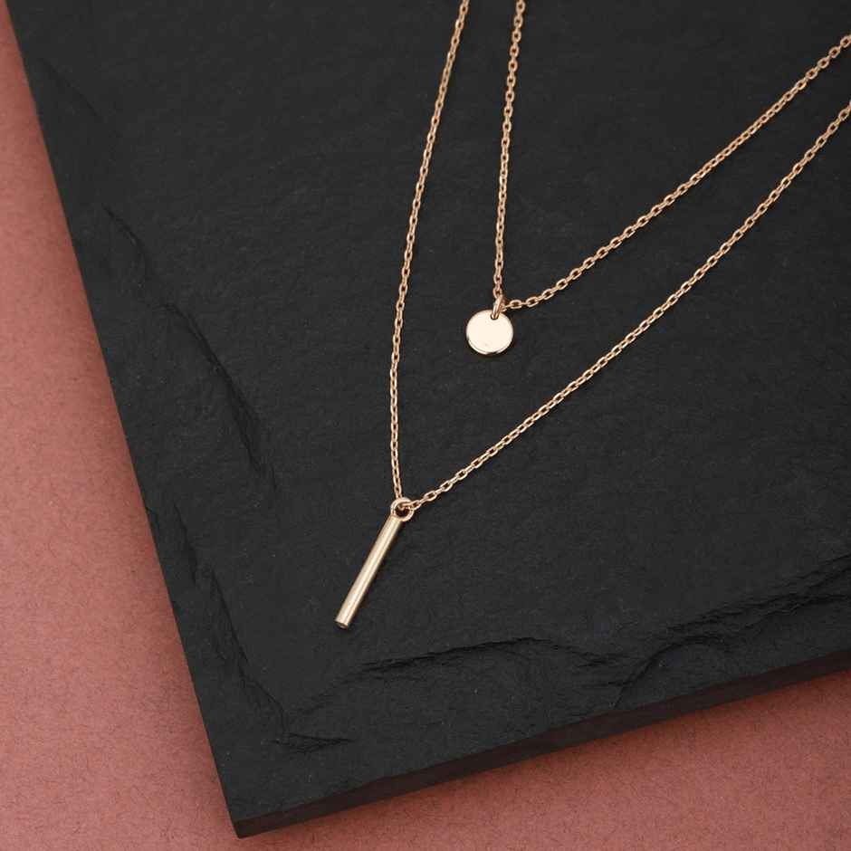 Carlton London 18kt Rose Gold Plated Dangling Bar Double Chain Layered Necklace | B523814N