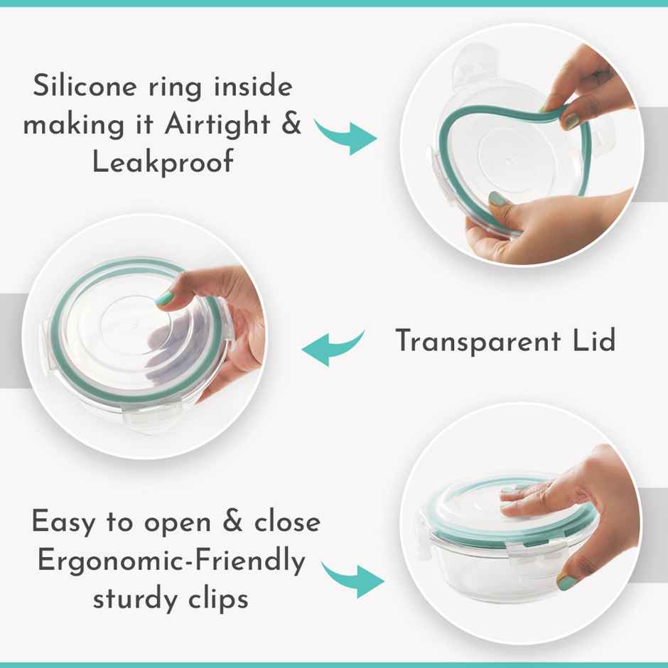 Magnus Vivid Solid Lunch Box - Bag -1 SS Bottle-3 Round Borosilicate Containers | 400 ml Each